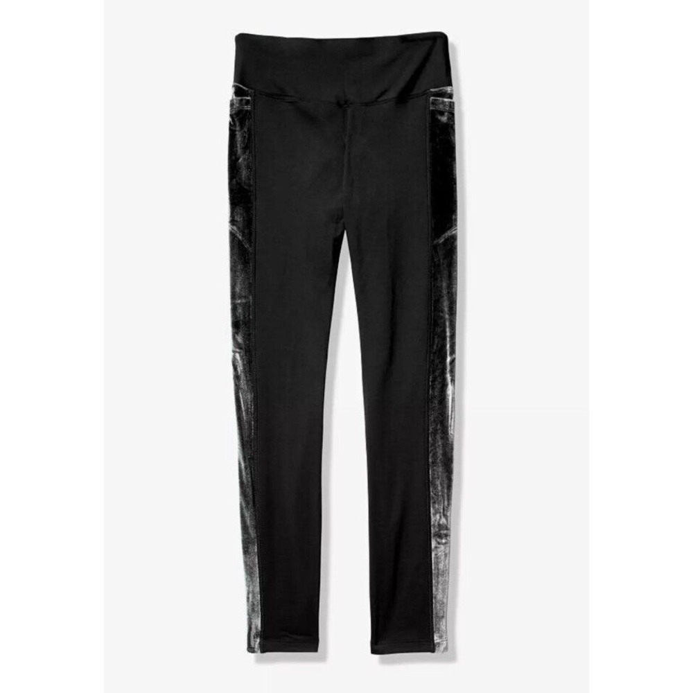 VICTORIA'S SECRET PINK High Waist Fleece Lined Velvet Trim Legging Sz‎ XS Black